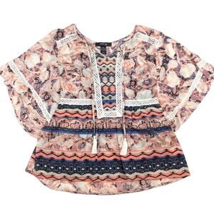 Style & Co Boho Bohemian Top Petite Medium Peach